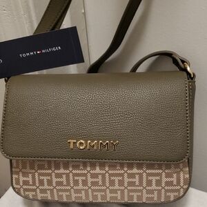 Tommy Hilfiger Olive and Cream Crossbody Bag.
